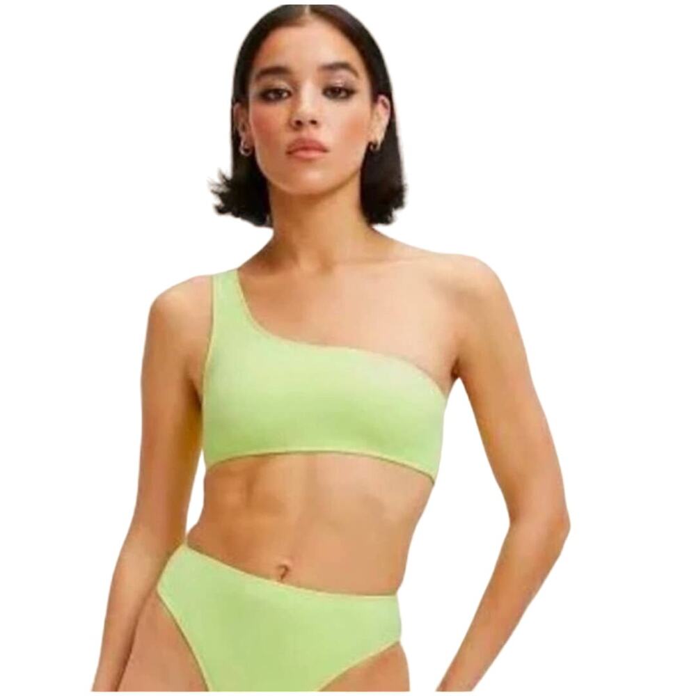 NWT Size 4 (XL) Good American Scuba Hot Shoulder Swim Top Key Lime